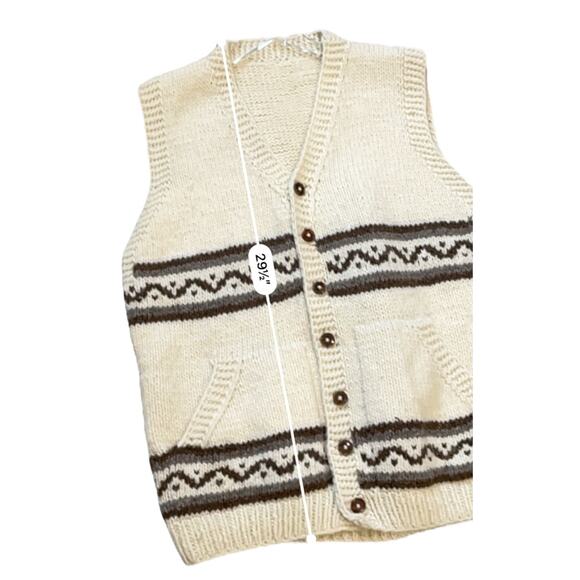 Vintage-Inspired Cream & Brown Knit Button-Front Vest Size XL - Picture 7 of 7